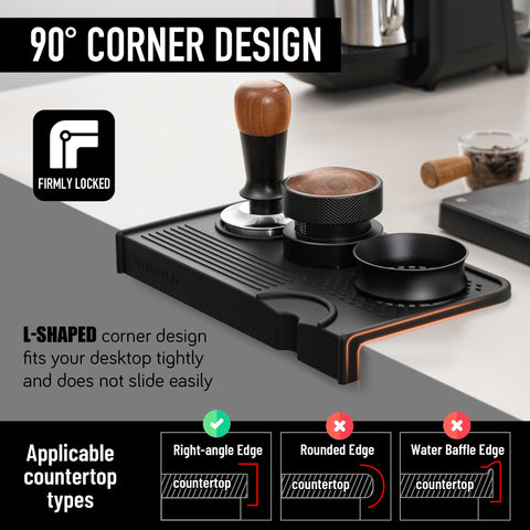 niriodl corner overhang design prevents sliding during busy espresso sessions.