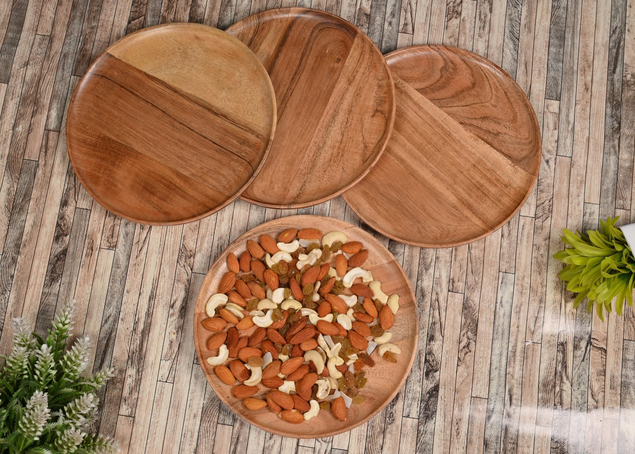 NIRMAN acacia wood dinner plates cleaning care: wipe and oil periodically.