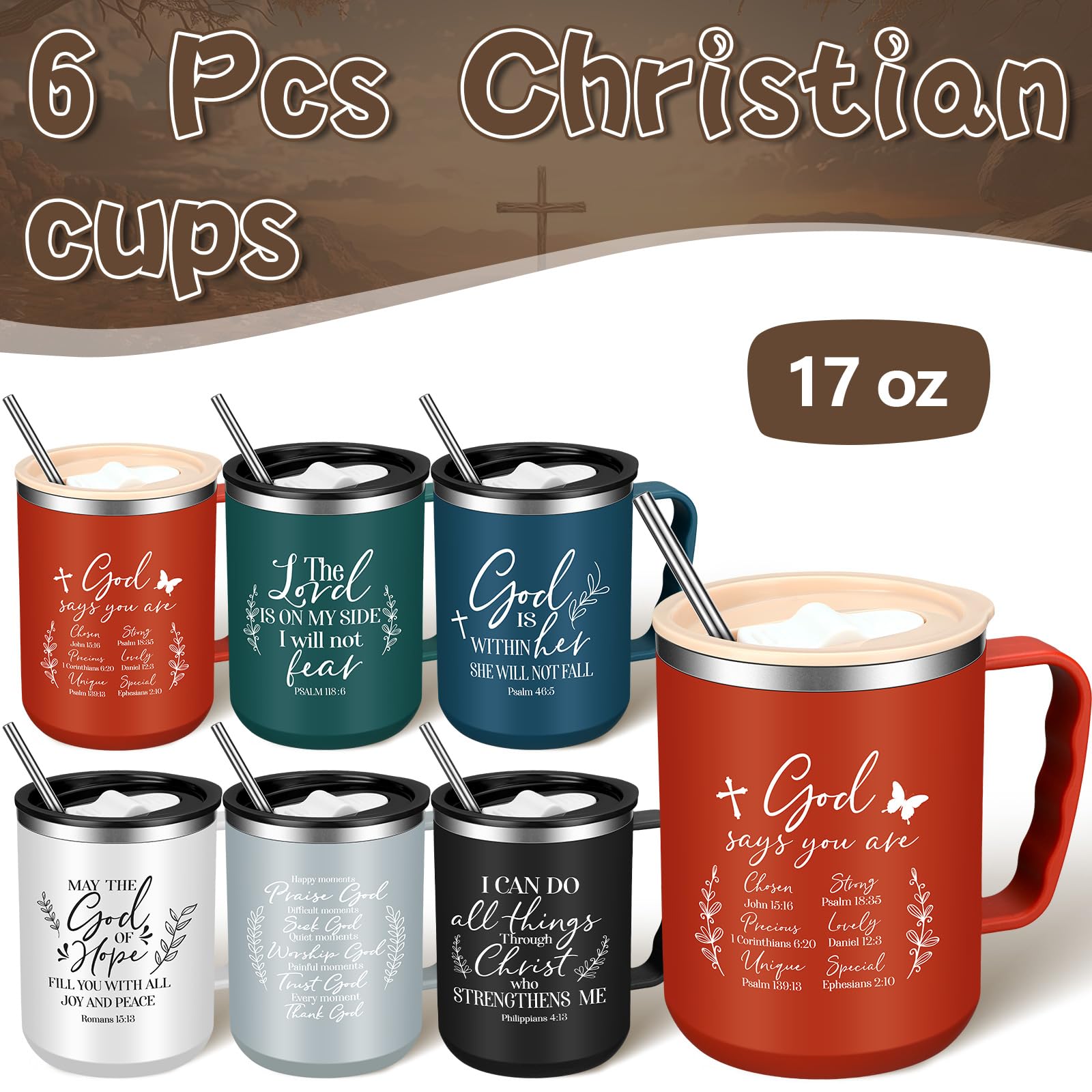 Nitial Bible verse mug close-up highlighting inspirational messages.