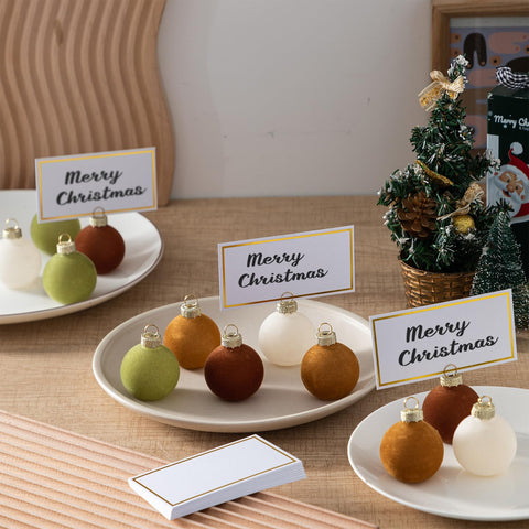 Nitial velvet card holder in brown, ivory, and olive green adds festive charm