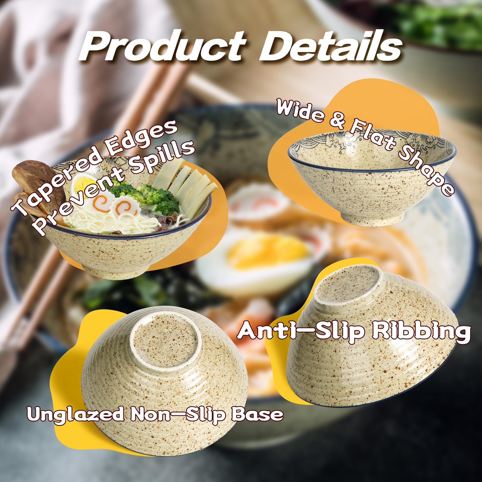 Niturceal chopsticks set complements the bowls for authentic dining