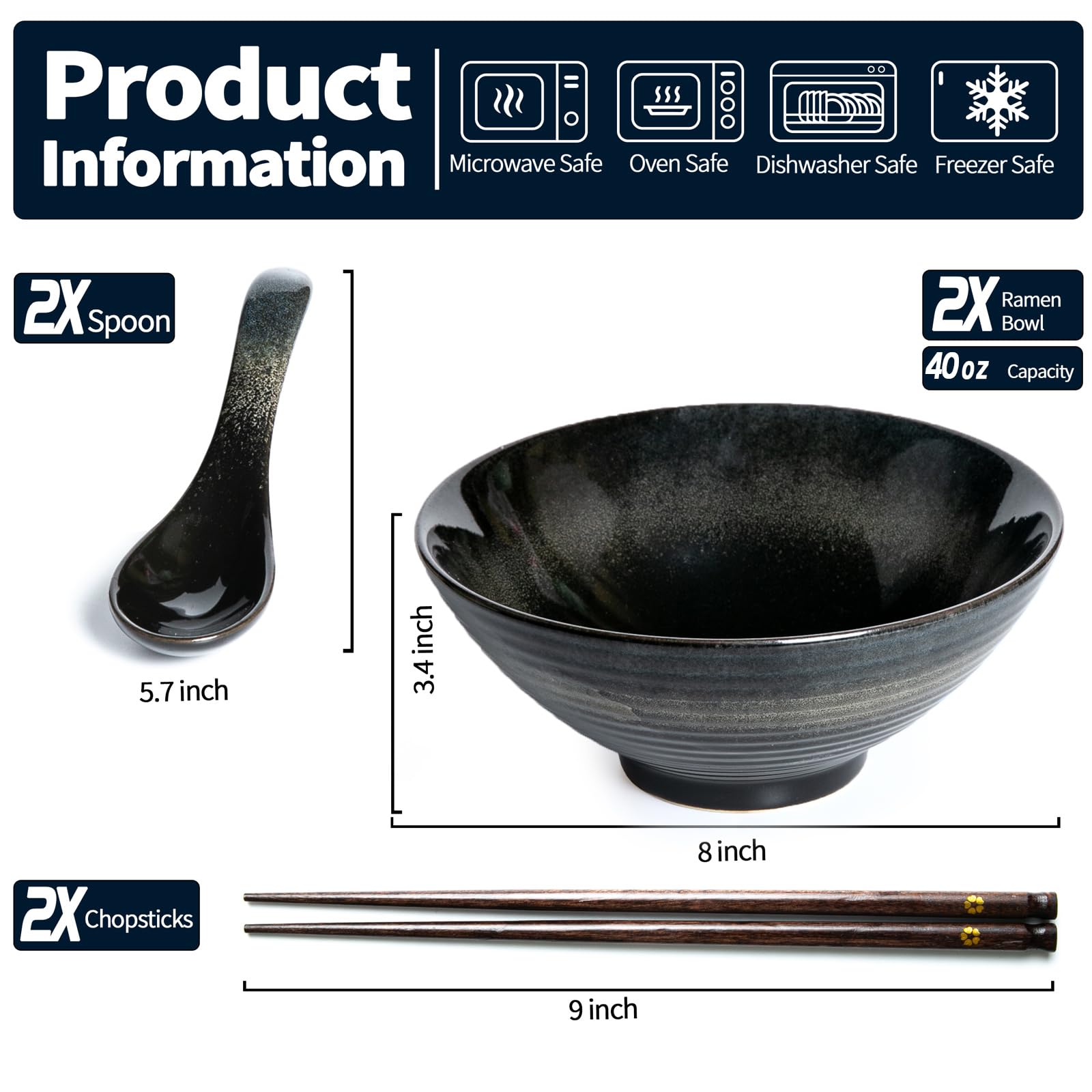 Niturceal 8-inch wide-top ramen bowls show a deep, ample interior.