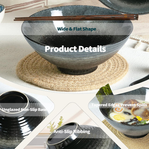 Niturceal bowls with included spoons and chopsticks for complete dining.