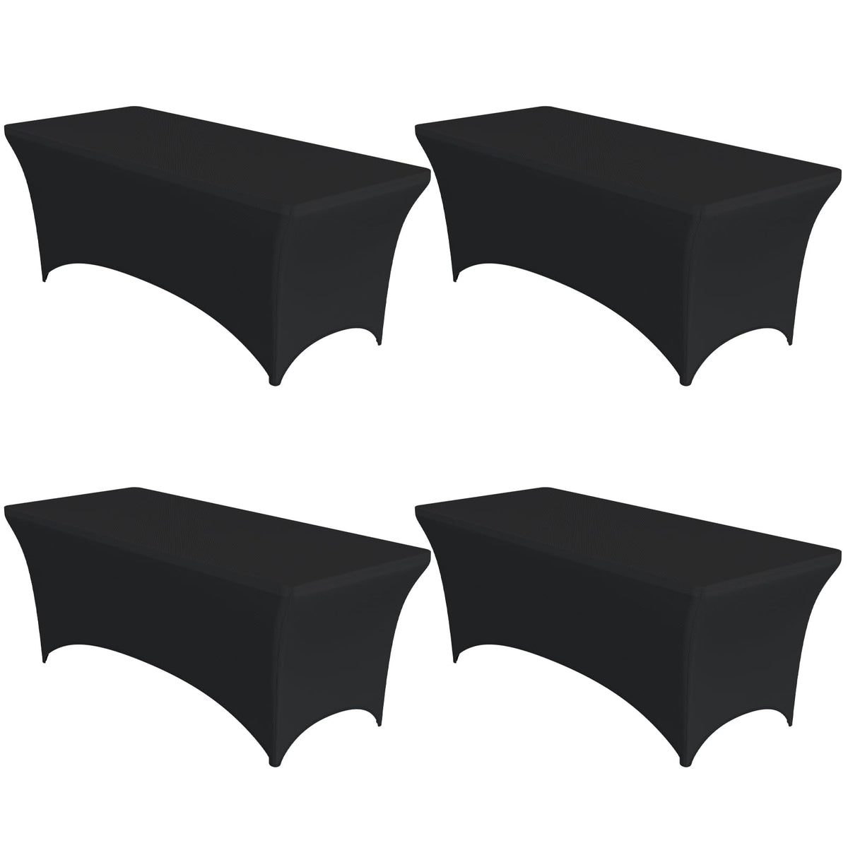 Niuara 4-pack black spandex tablecloths on a rectangle table for a sleek setup