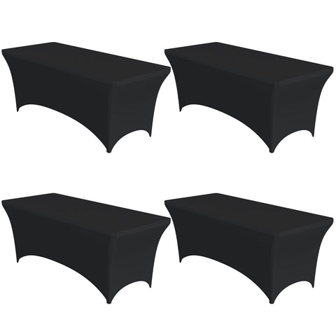 Niuara 4-pack black spandex tablecloths on a rectangle table for a sleek setup