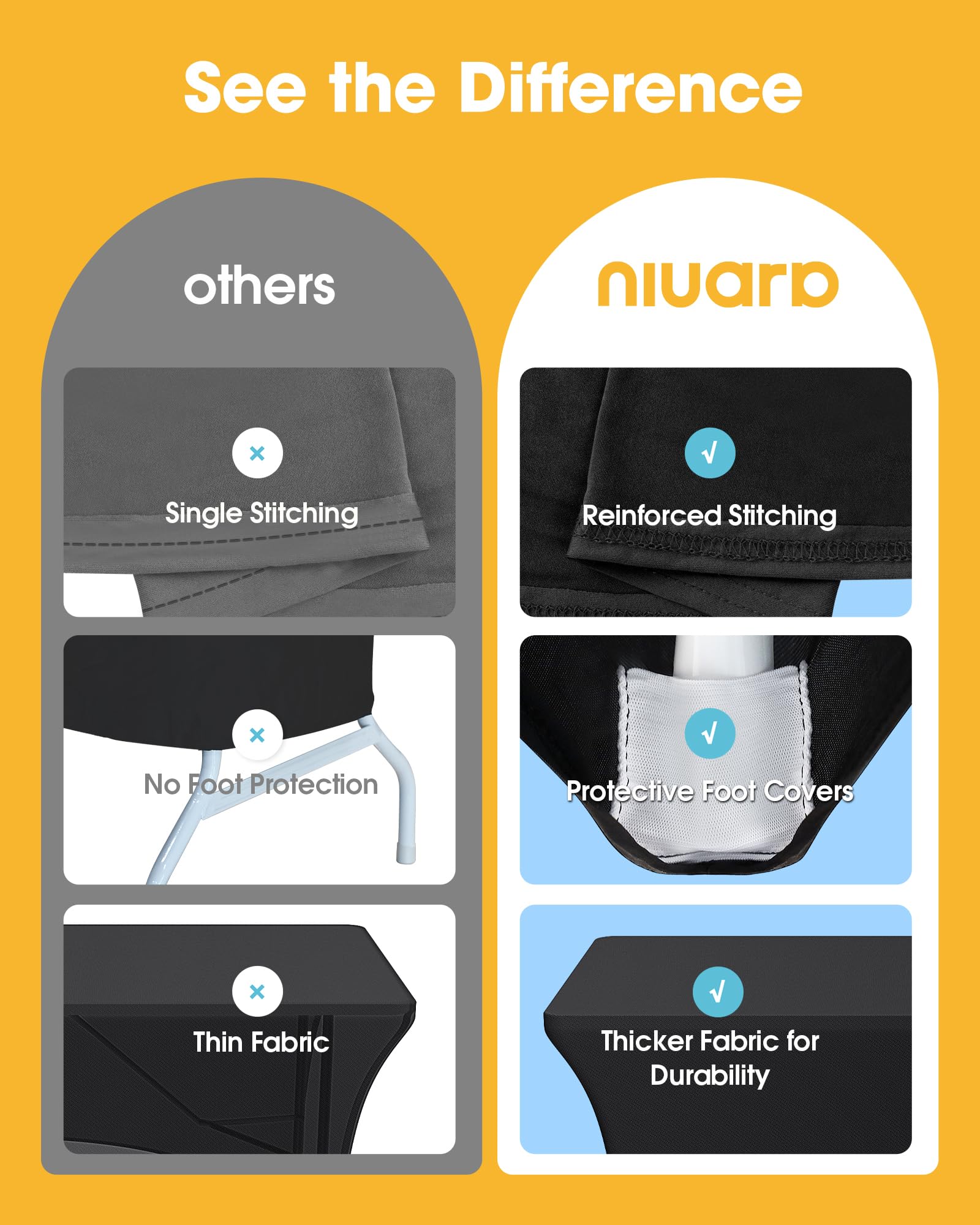 Niuara elastic leg pockets keep tablecloth in place during setup