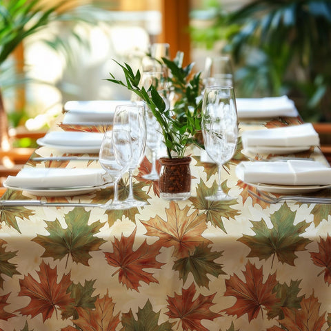 Niuara Fall Maple waterproof tablecloth protecting tabletops during parties.