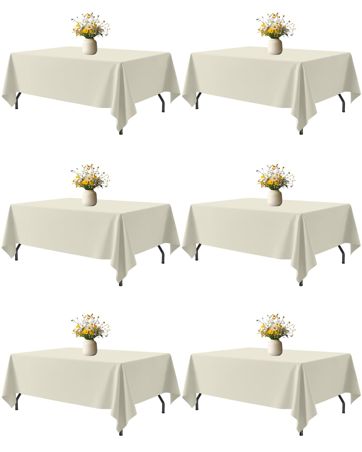 Niuara Ivory rectangle tablecloth 60x102 inches on a 5ft table.