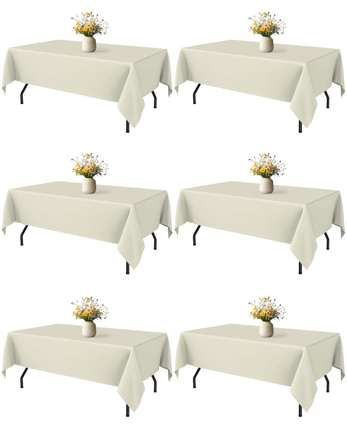 Niuara Ivory 60x84 rectangle tablecloth drapes elegantly on a 5ft table.