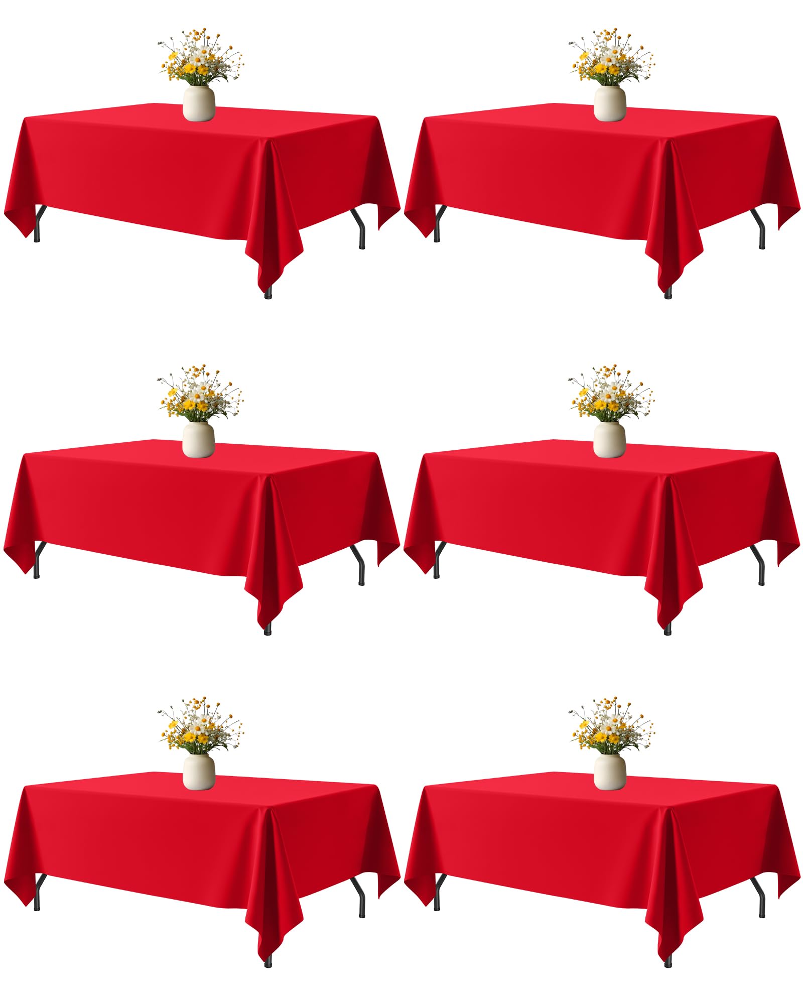 Niuara red fabric rectangle table cloth draped over a 5ft table, six-pack included, ready for gatherings.