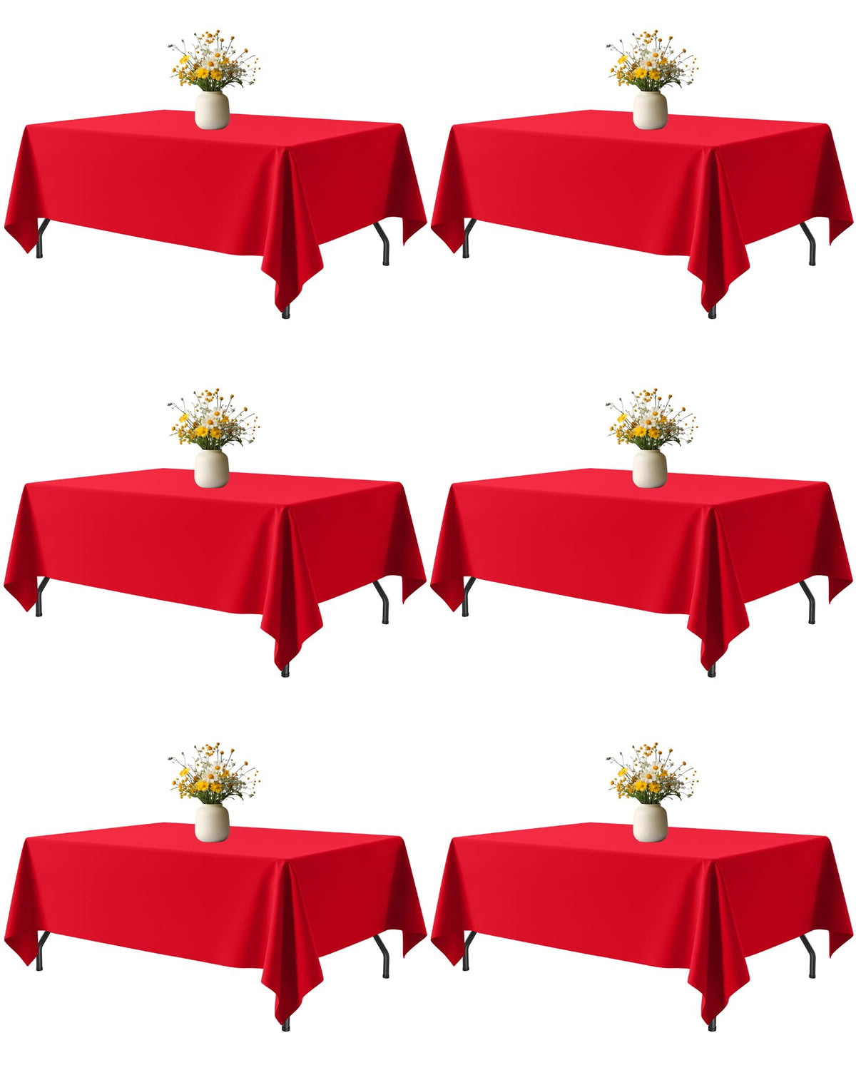 Niuara red fabric rectangle table cloth draped over a 5ft table, six-pack included, ready for gatherings.