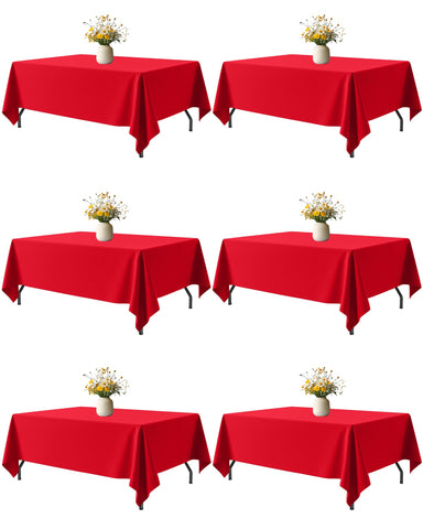 Niuara red fabric rectangle table cloth draped over a 5ft table, six-pack included, ready for gatherings.
