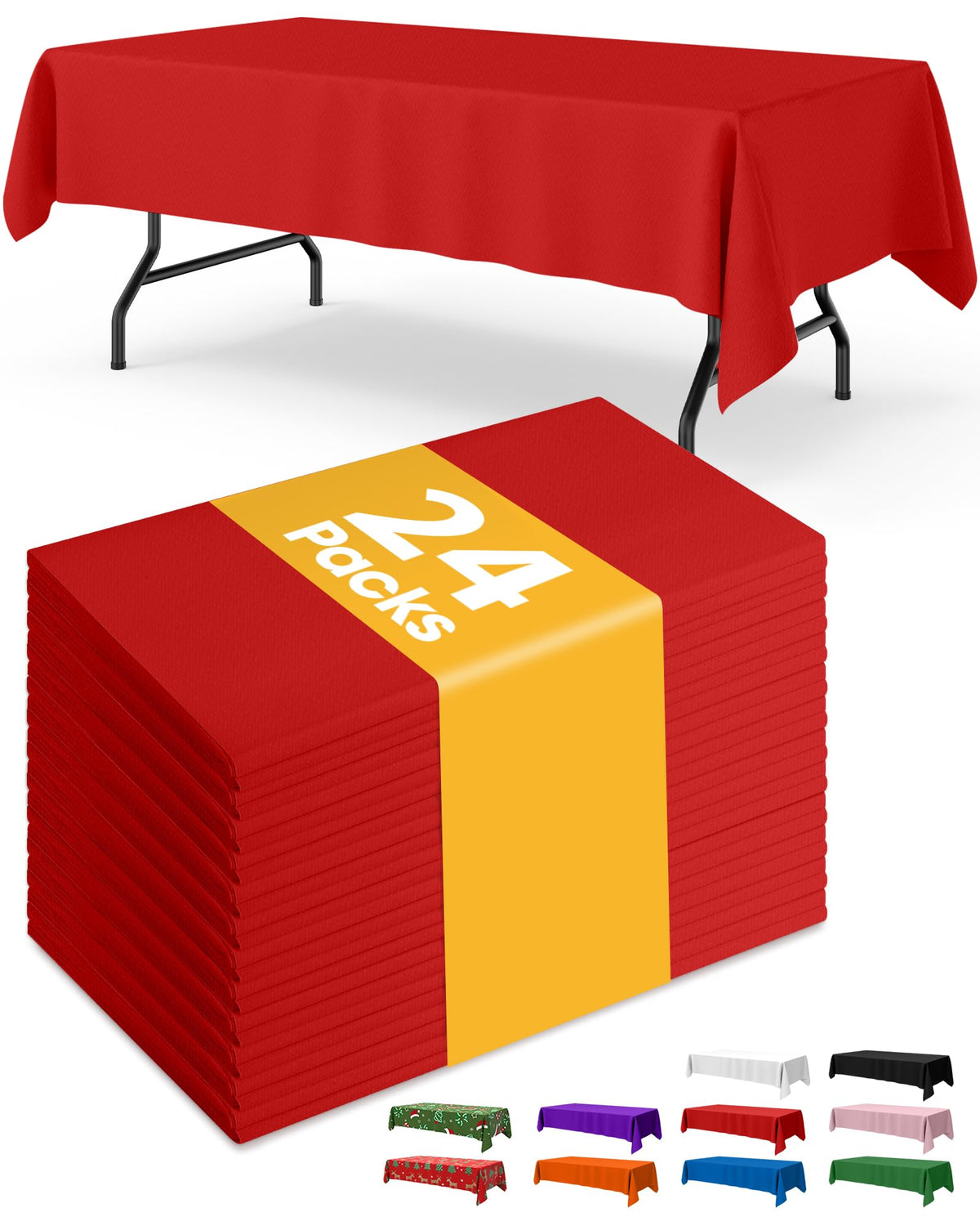 Niuara red plastic tablecloth protects 6ft tables from spills.