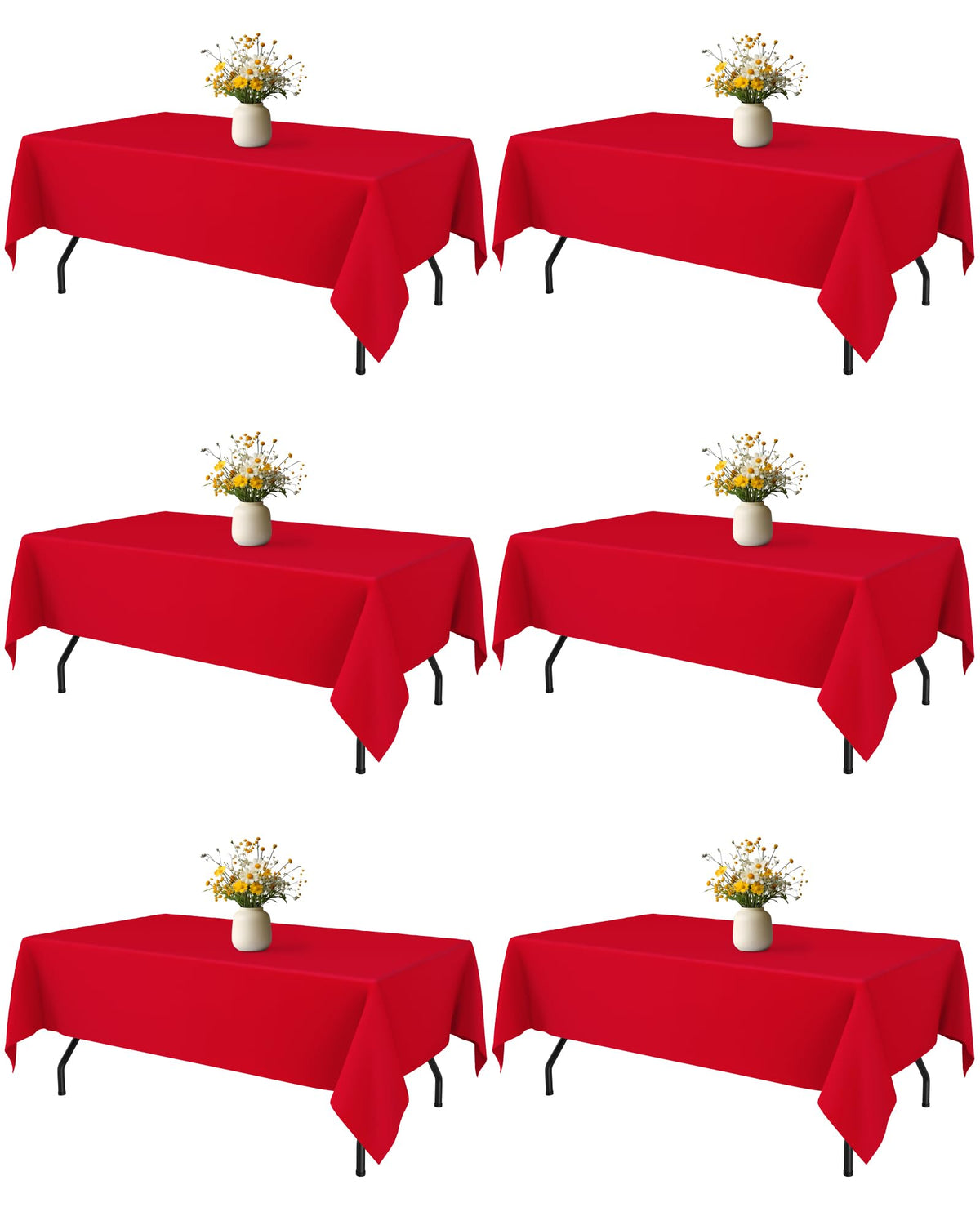 Niuara red rectangle tablecloth 60×84 on a 5ft table, six-pack setup for gatherings.