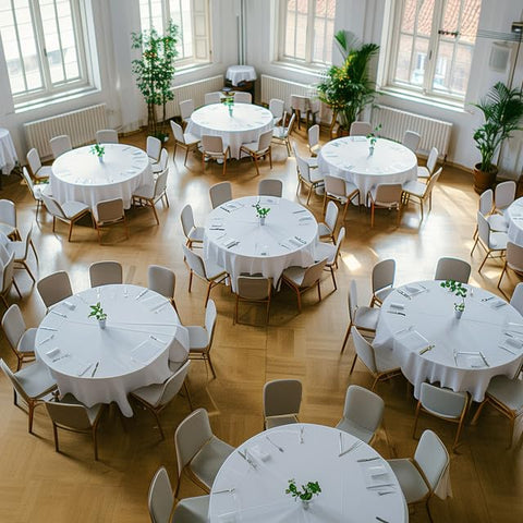 Niuara disposable round tablecloth laid for dining setup, creates tidy ambiance.