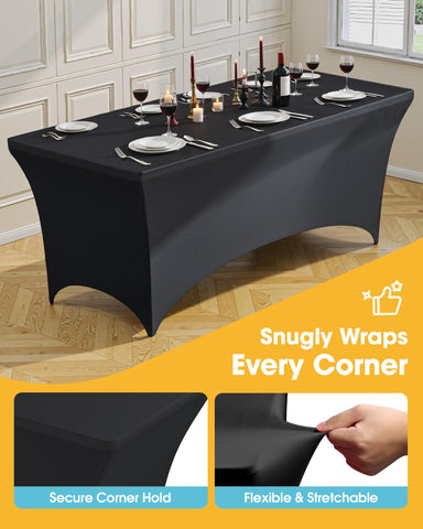 Niuara snug-fit 6ft rectangle tablecloth showing secure elastic leg pockets