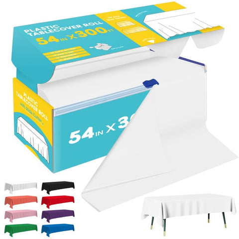 Niuara white tablecloth roll, 54in wide, ideal for large banquet tables.