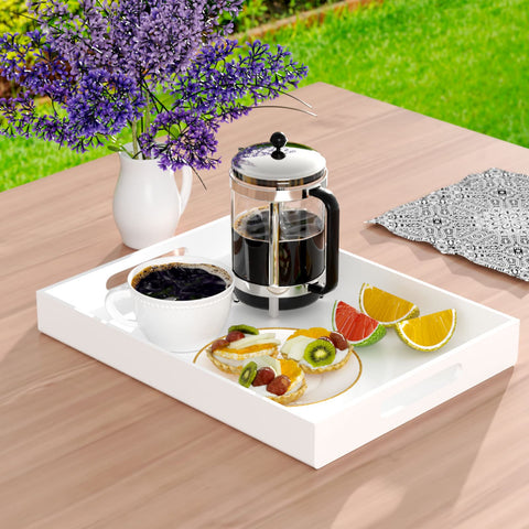 NIUBEE acrylic serving tray under a coffee maker keeps the counter tidy