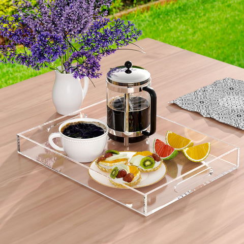 NIUBEE decorative clear tray on coffee table enhances organization.