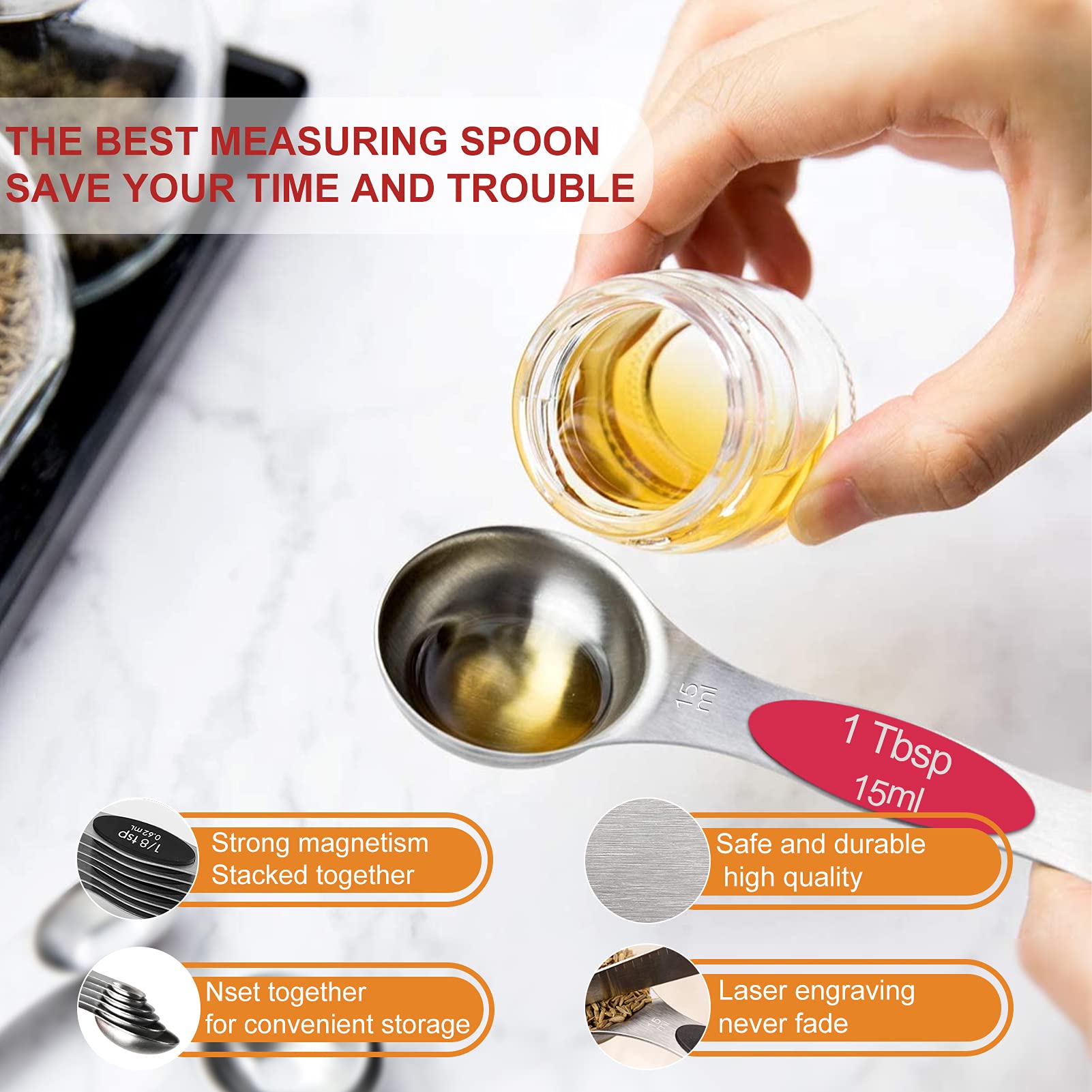 NIUTA measuring spoons stack neatly thanks to strong magnets for easy drawer storage.