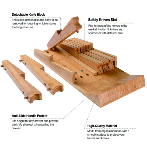 NIUXX bamboo knife slot with detachable sections enables thorough cleaning and flexible placement