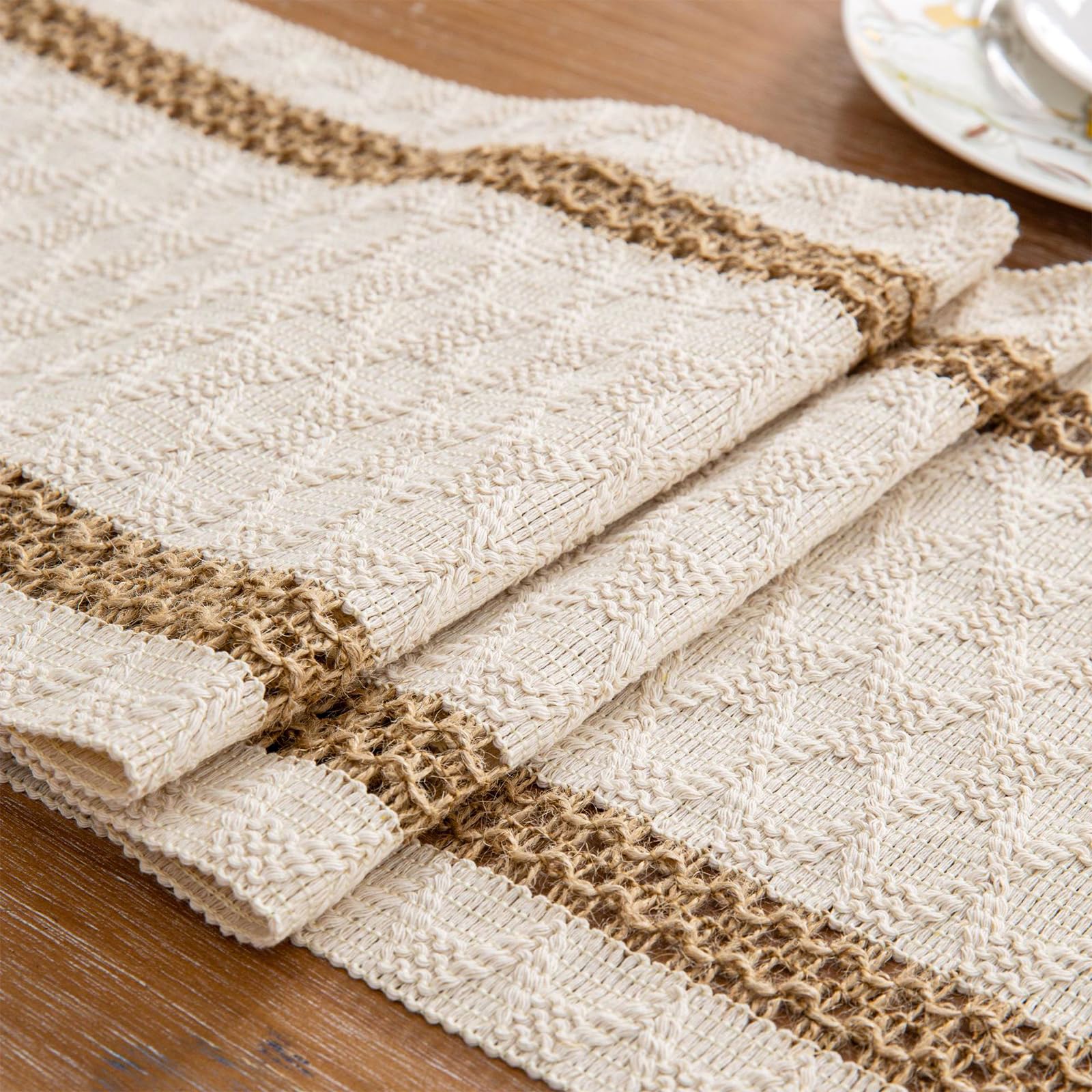 Niviy boho table runner cream tassel detail enhances casual dining with bohemian charm