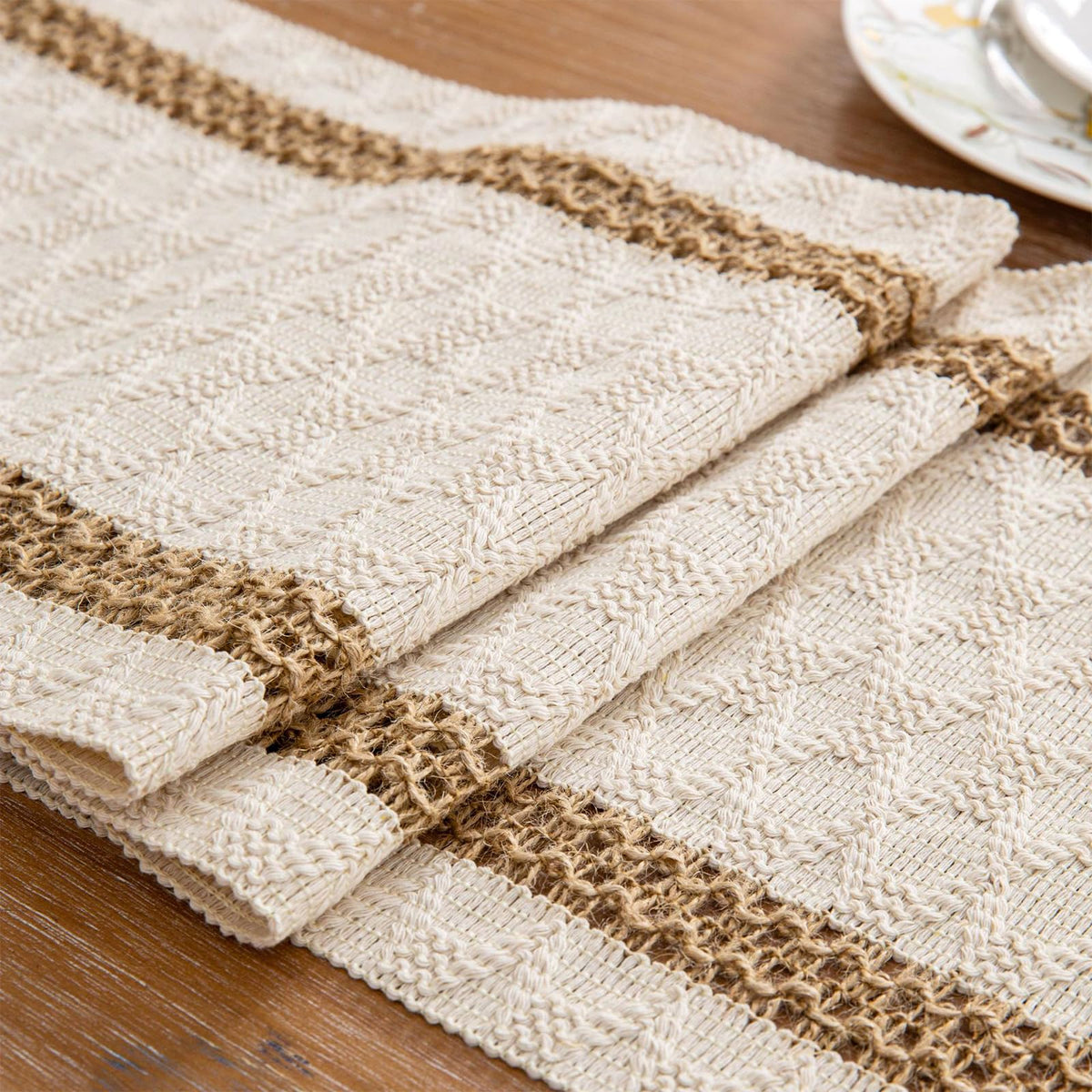 Niviy boho table runner cream tassel detail enhances casual dining with bohemian charm