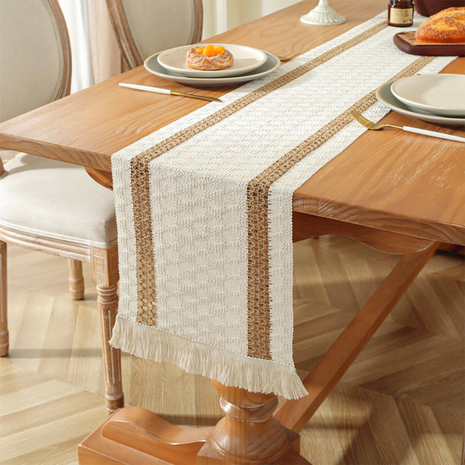 Niviy farmhouse table runner burlap stripe weave adds subtle texture to any table