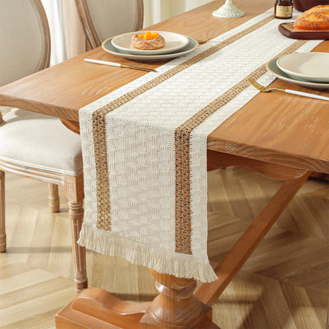 Niviy farmhouse table runner burlap stripe weave adds subtle texture to any table