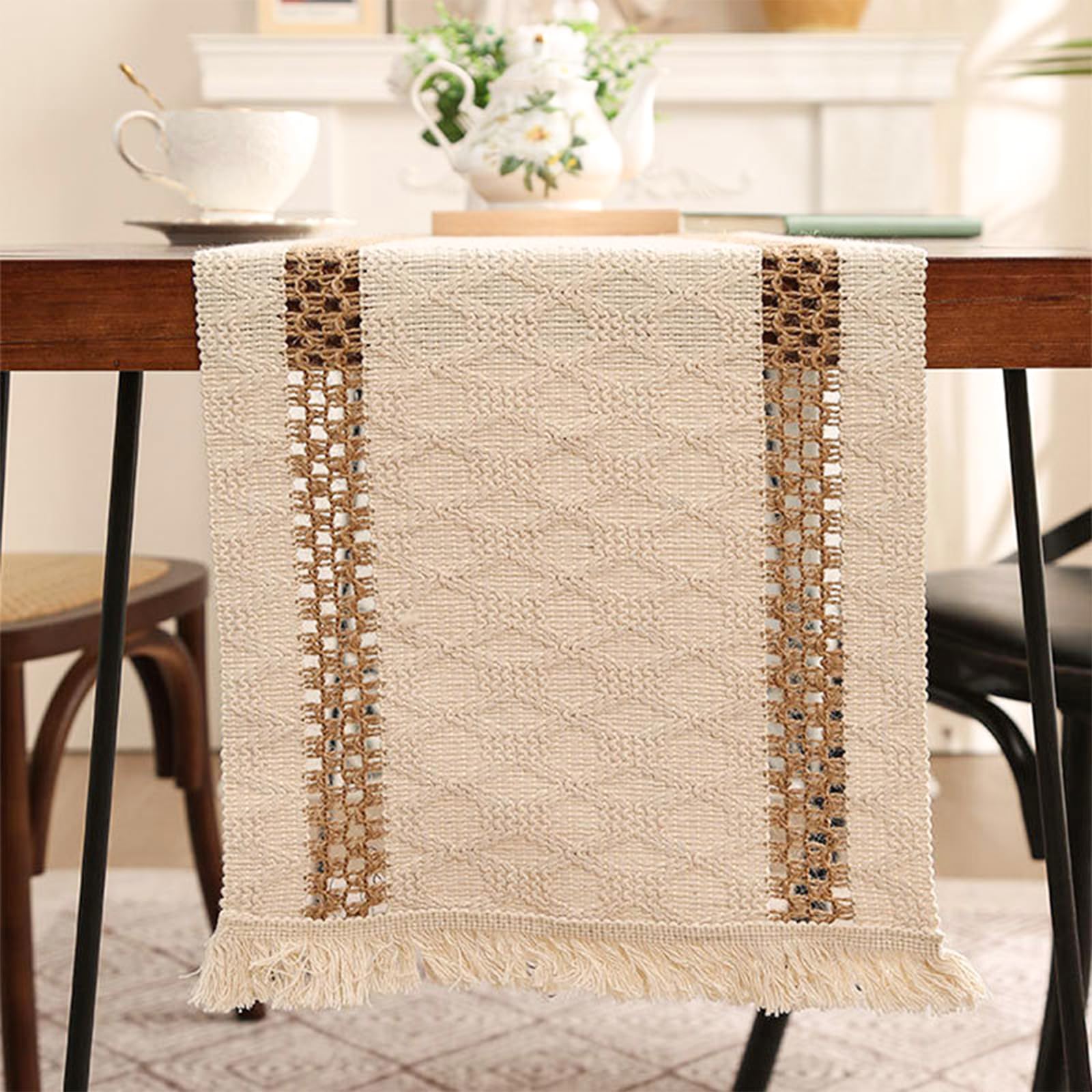 Niviy table runner on dining table set elegant neutral decor