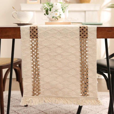Niviy table runner on dining table set elegant neutral decor