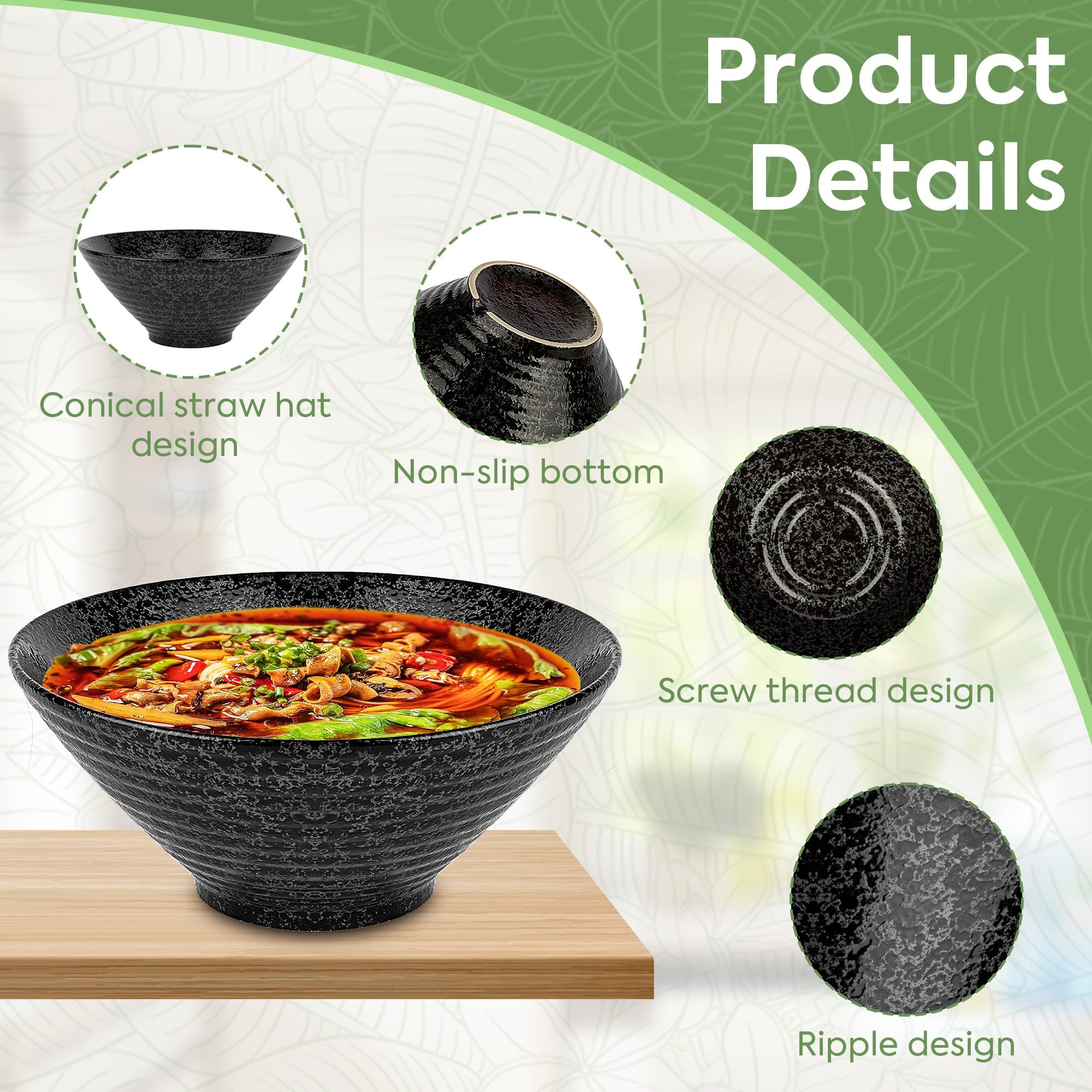 NJCHARMS 60 oz capacity bowls ideal for hearty portions of ramen or udon.
