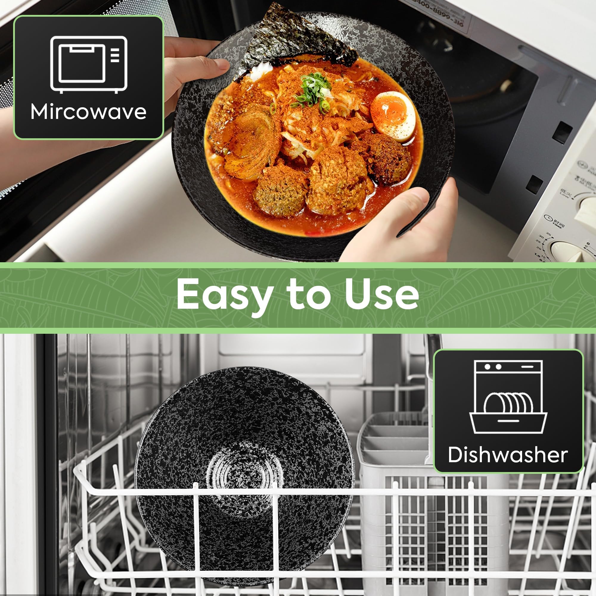 NJCHARMS dishwasher-safe ramen bowls for easy after-dinner cleanup.