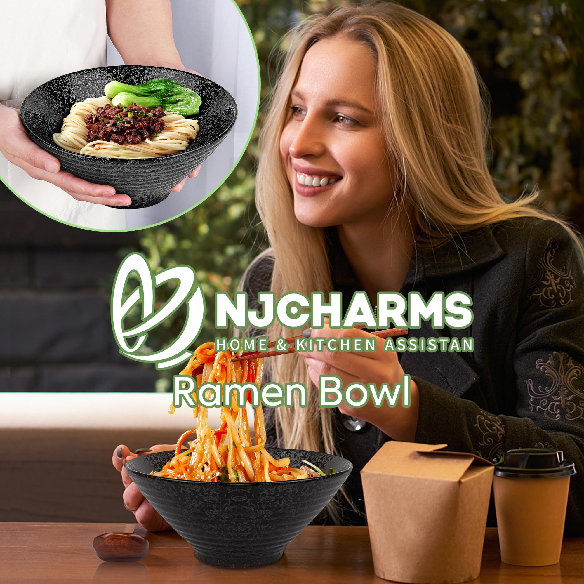 NJCHARMS ramen bowls in traditional Japanese style for home entertaining.