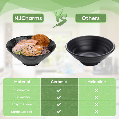 NJCHARMS spoons paired with ramen bowls for convenient serving.