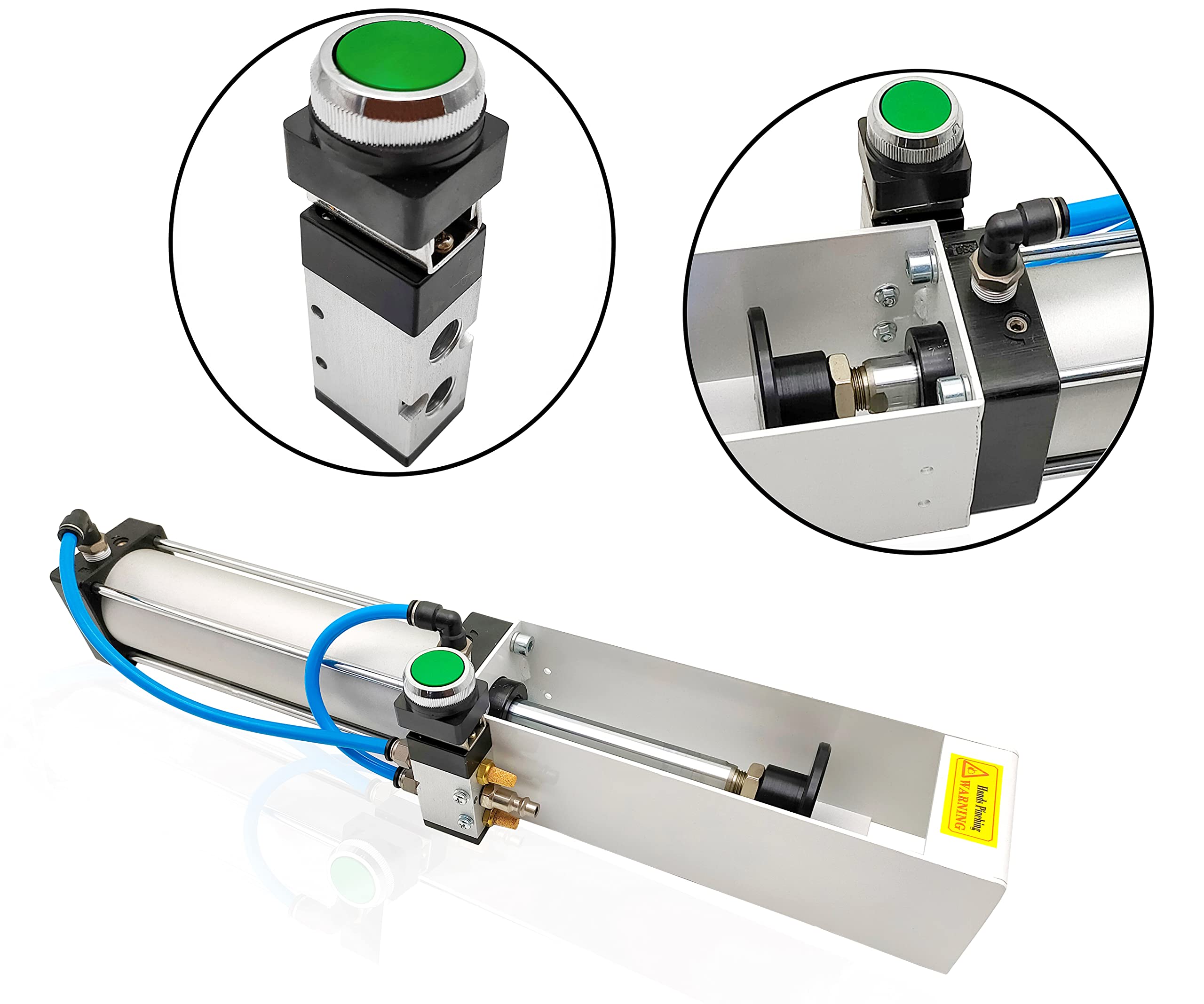 NKAIKE air cylinder detail highlights sturdy mechanism for crushing cans