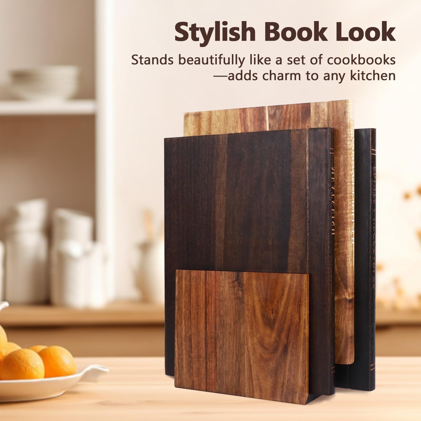 NKDFRI natural-toned boards with matching stand in kitchen decor.