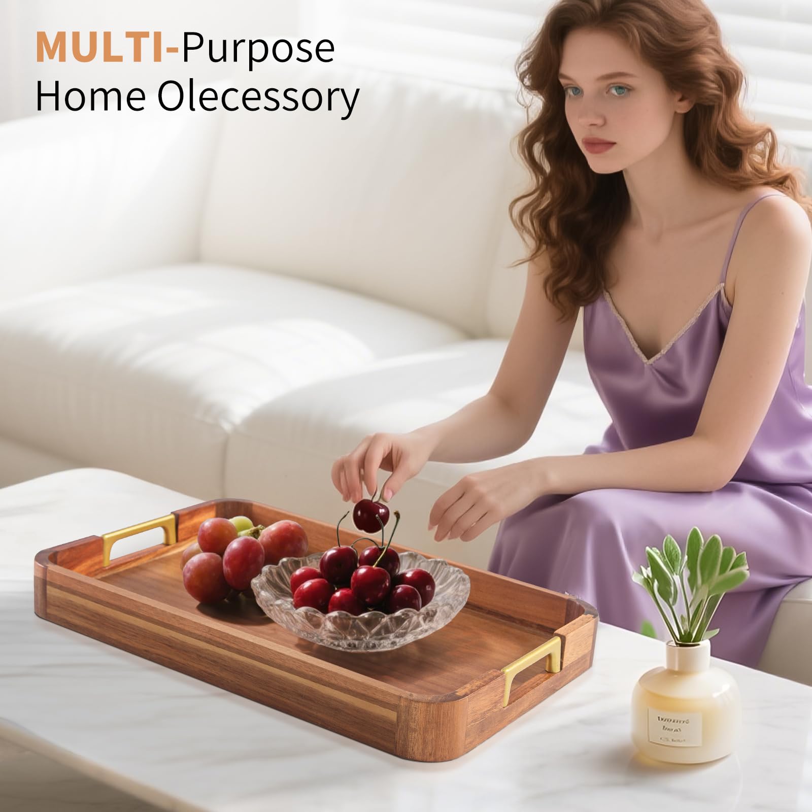 NLHL Acacia Wood Serving Tray with warm grain enhances table styling.