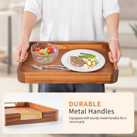 NLHL Acacia Wood Serving Tray smooth surface cleans with a quick wipe.