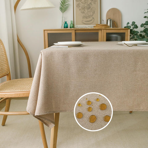 NLMUVW tan faux linen tablecloth 54x78 inches for elegant dining cover.