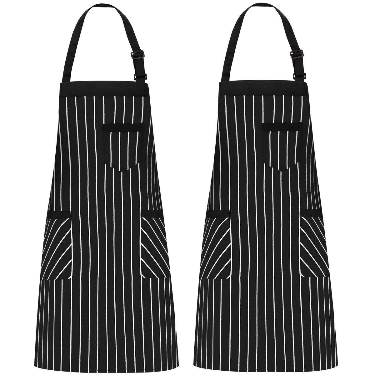 NLUS 2 pack cooking apron with pockets in black and white stripes for daily cooking