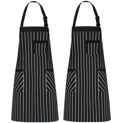 NLUS 2 pack cooking apron with pockets in black and white stripes for daily cooking