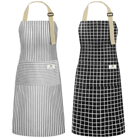 NLUS 2-pack kitchen apron in grey stripe provides waterproof protection during cooking