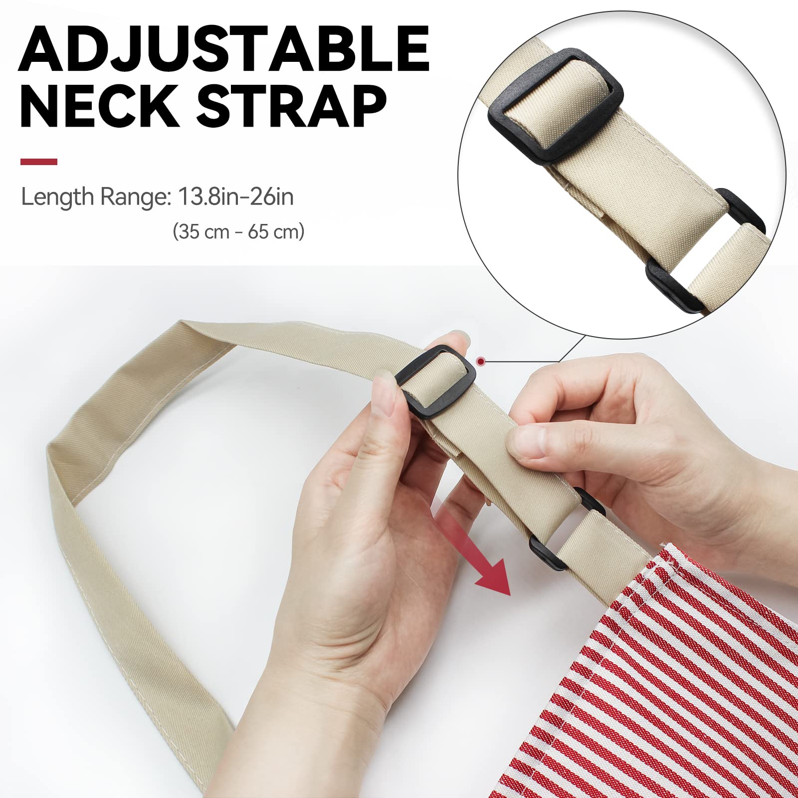 NLUS adjustable neck strap on apron demonstrates customizable fit