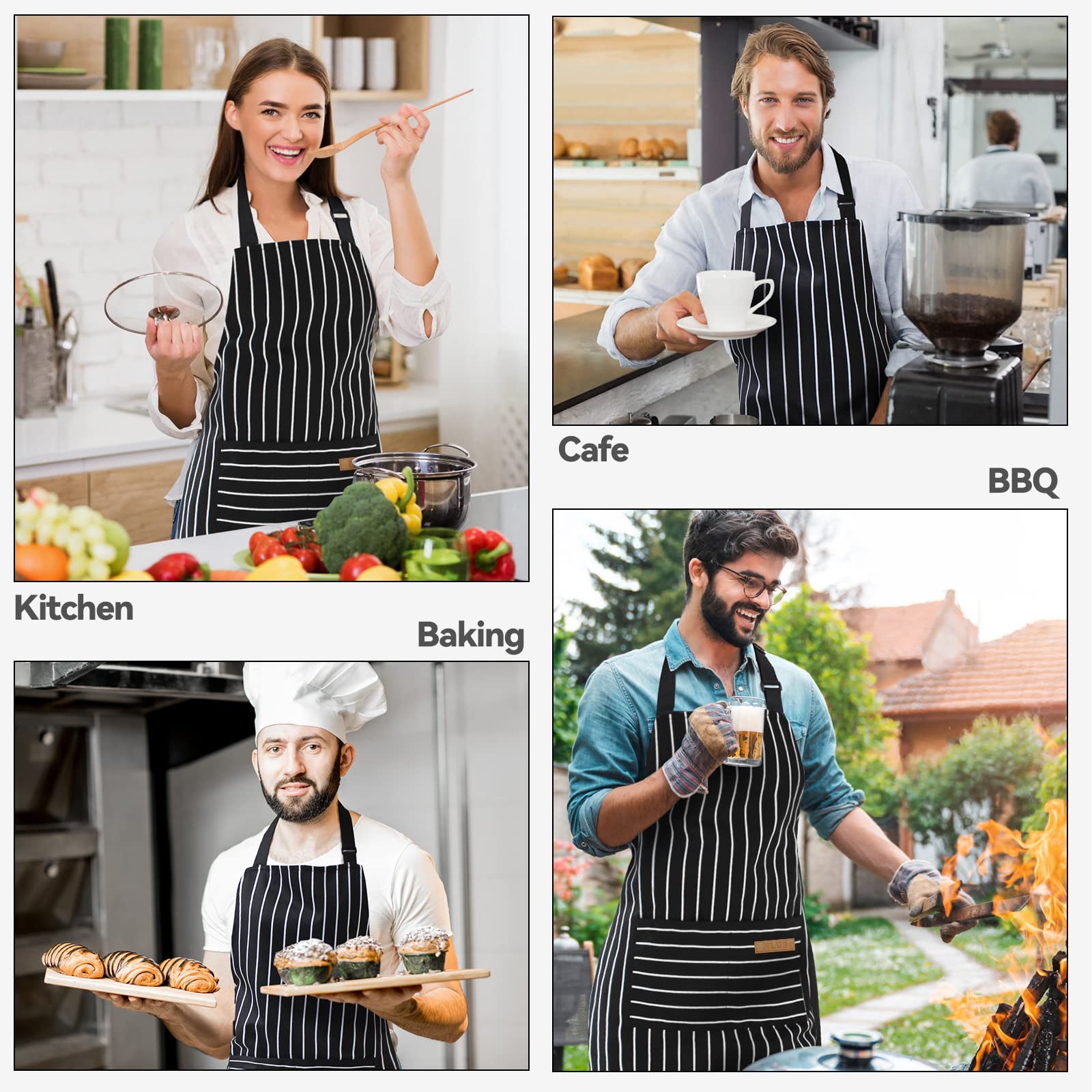 NLUS apron with black white stripes adds classic style for professional or home settings