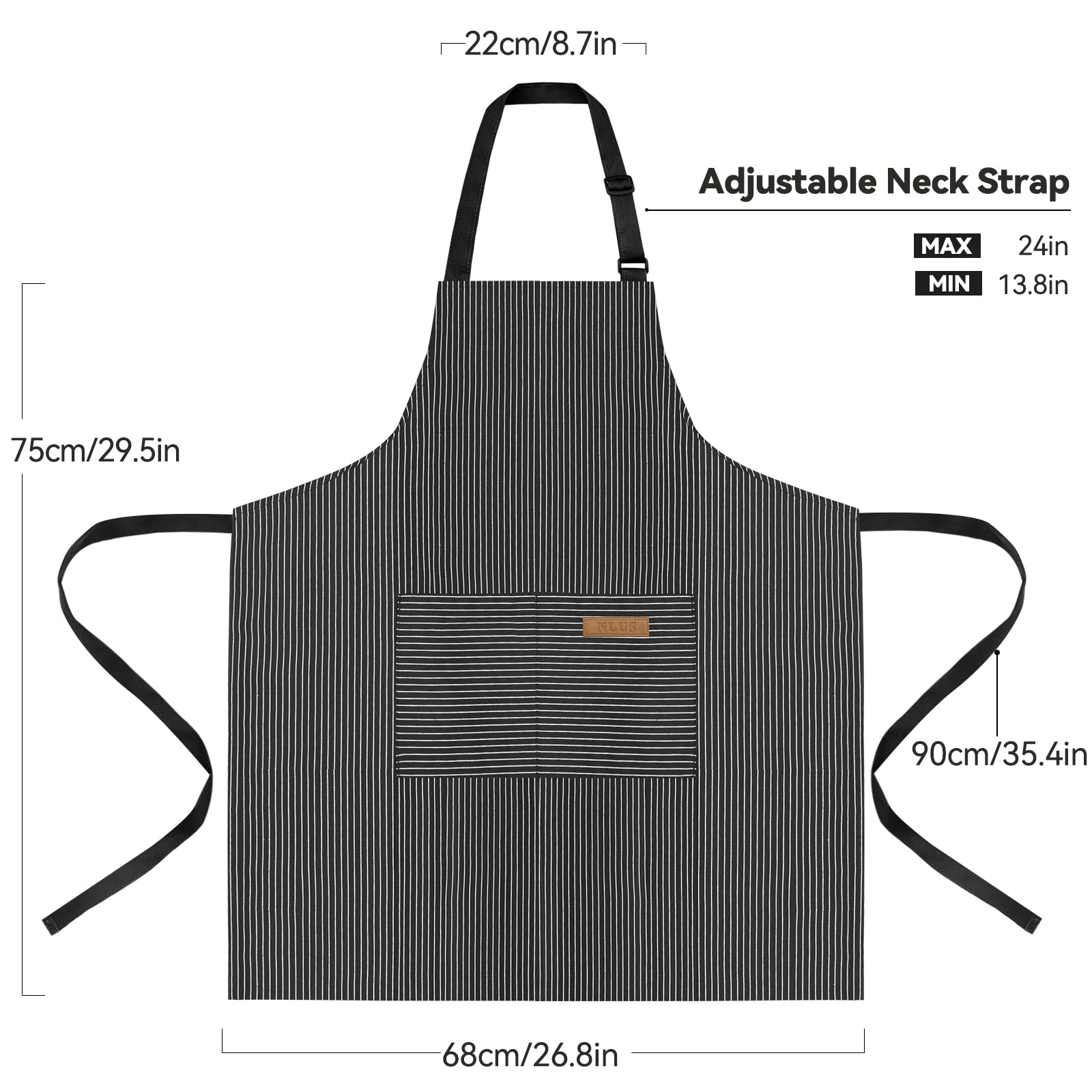 NLUS apron brown-stripes back view, secure waist ties