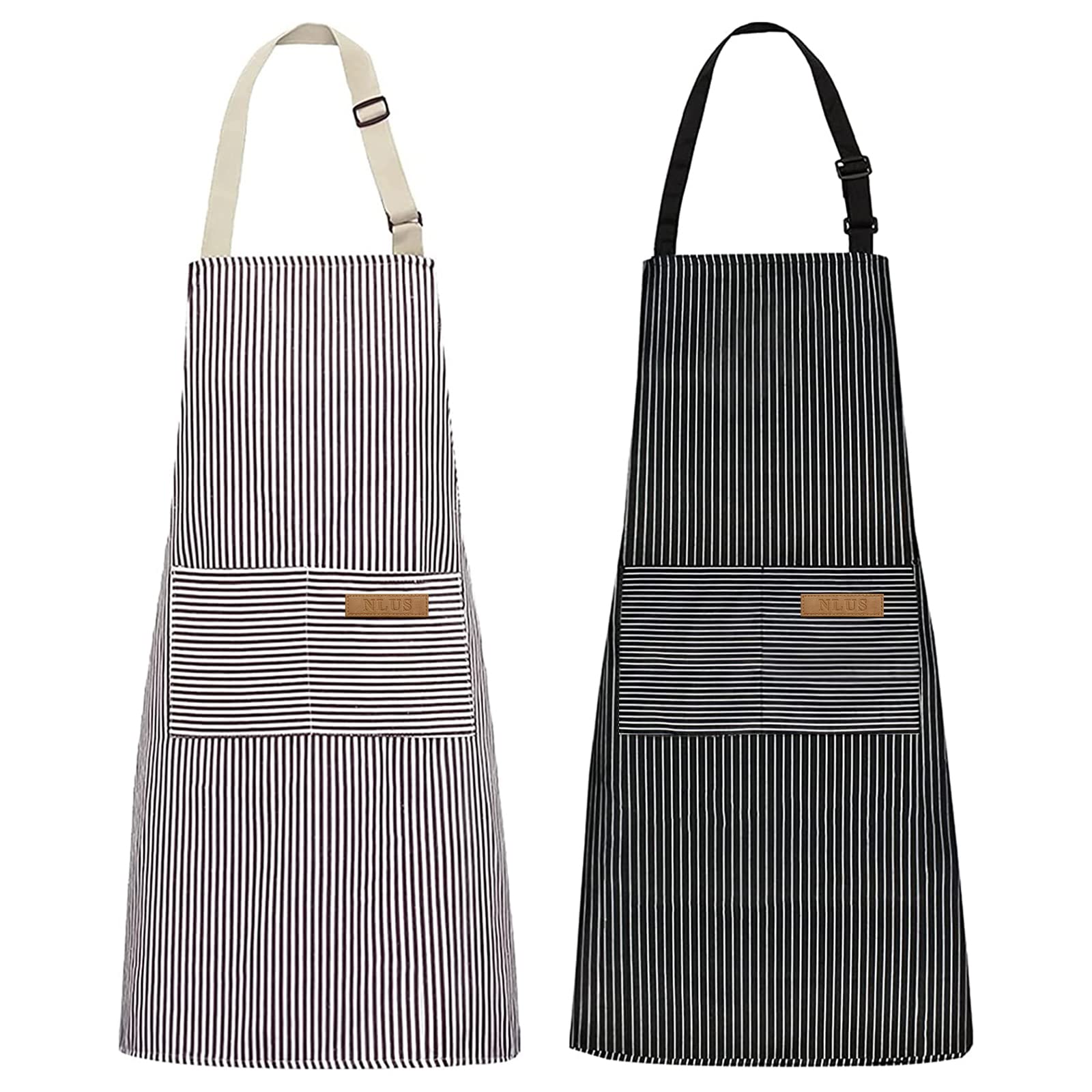 NLUS apron brown-stripes front view, adjustable neck for comfortable cooking