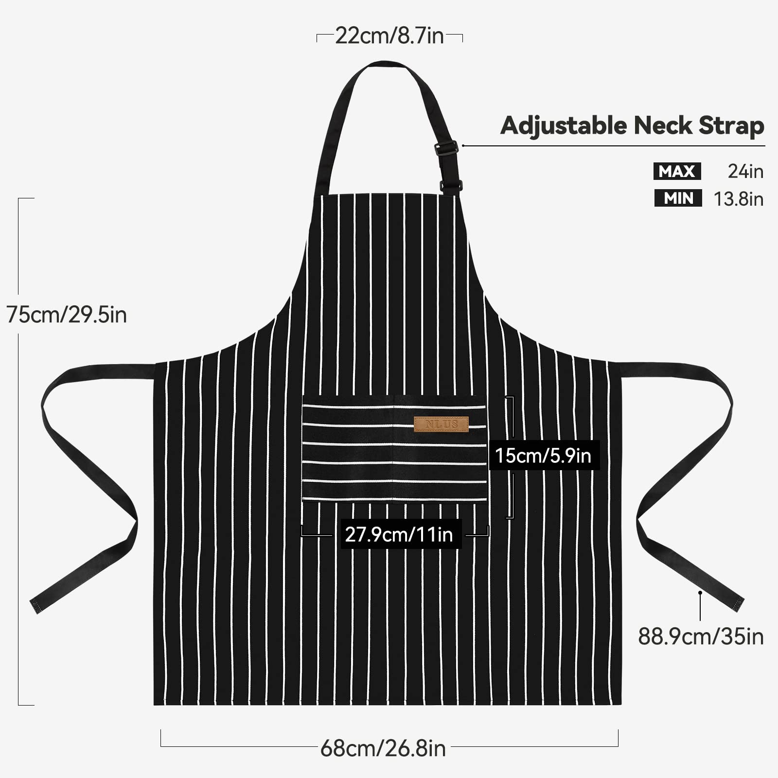 NLUS adjustable neck strap and waist ties demonstrate a flexible fit for most users