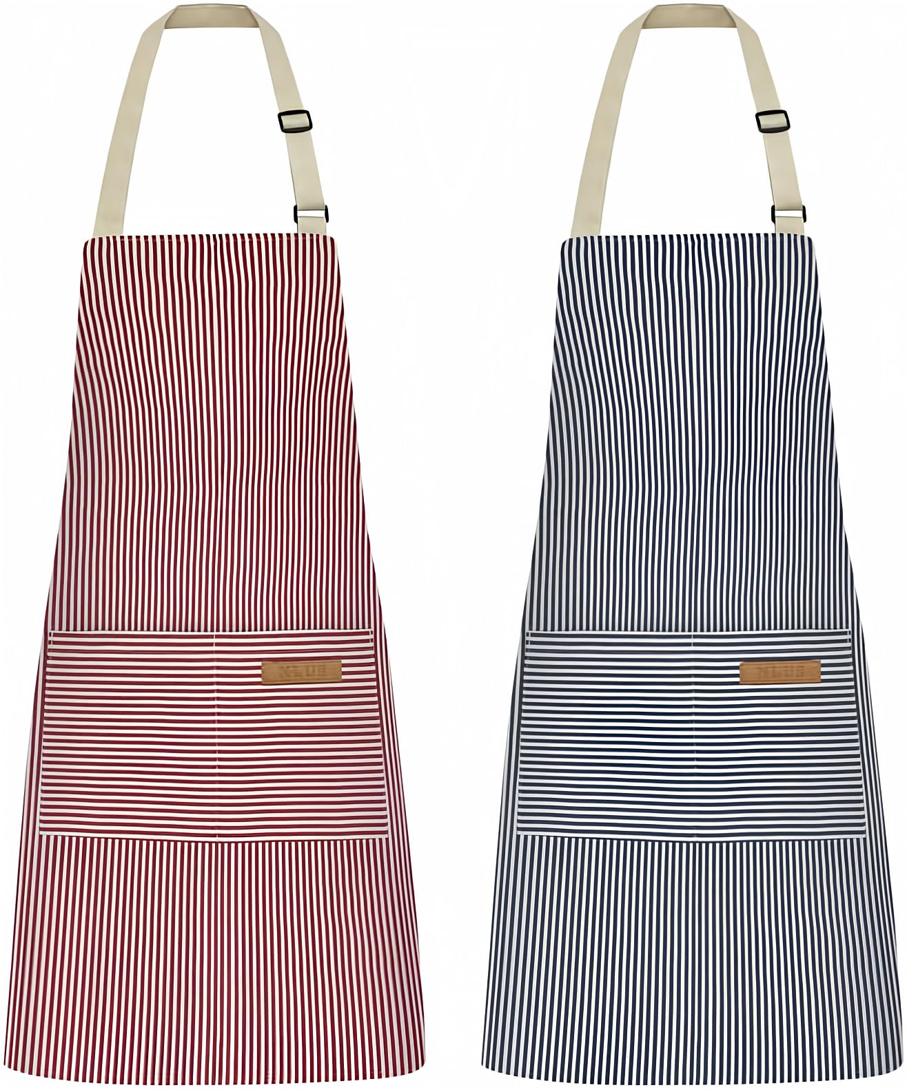 NLUS blue pinstripes apron front view with two pockets for tools and phones