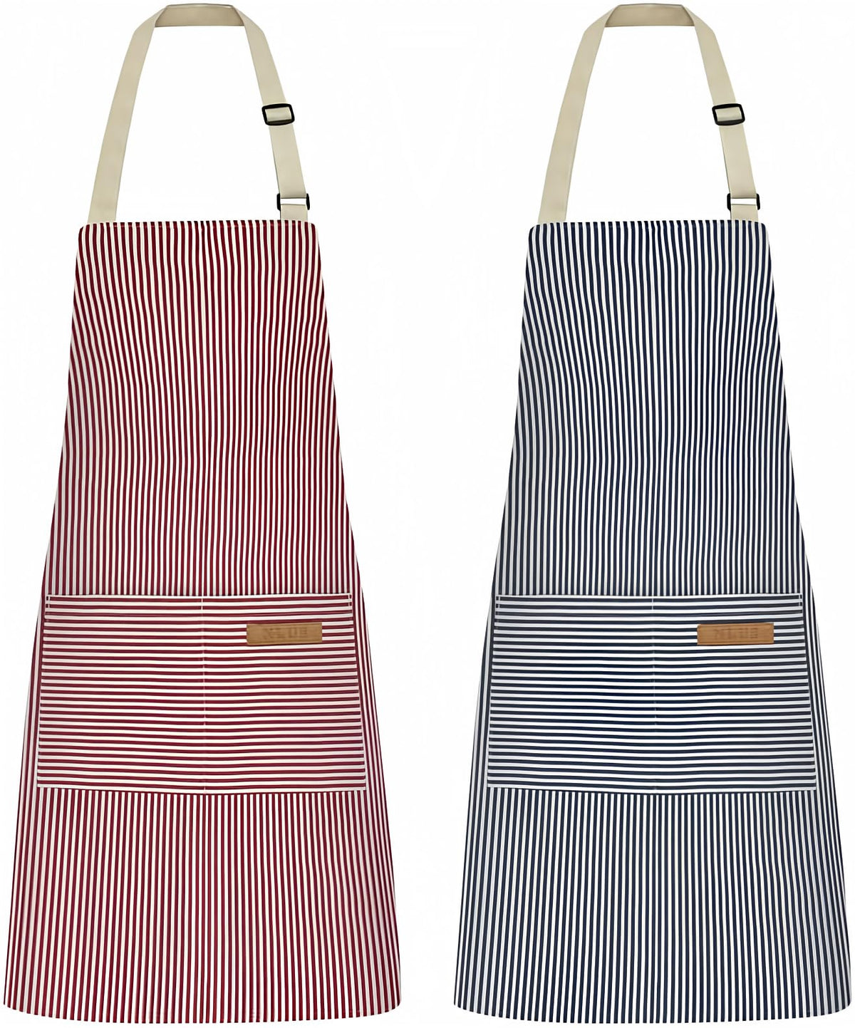 NLUS blue pinstripes apron front view with two pockets for tools and phones